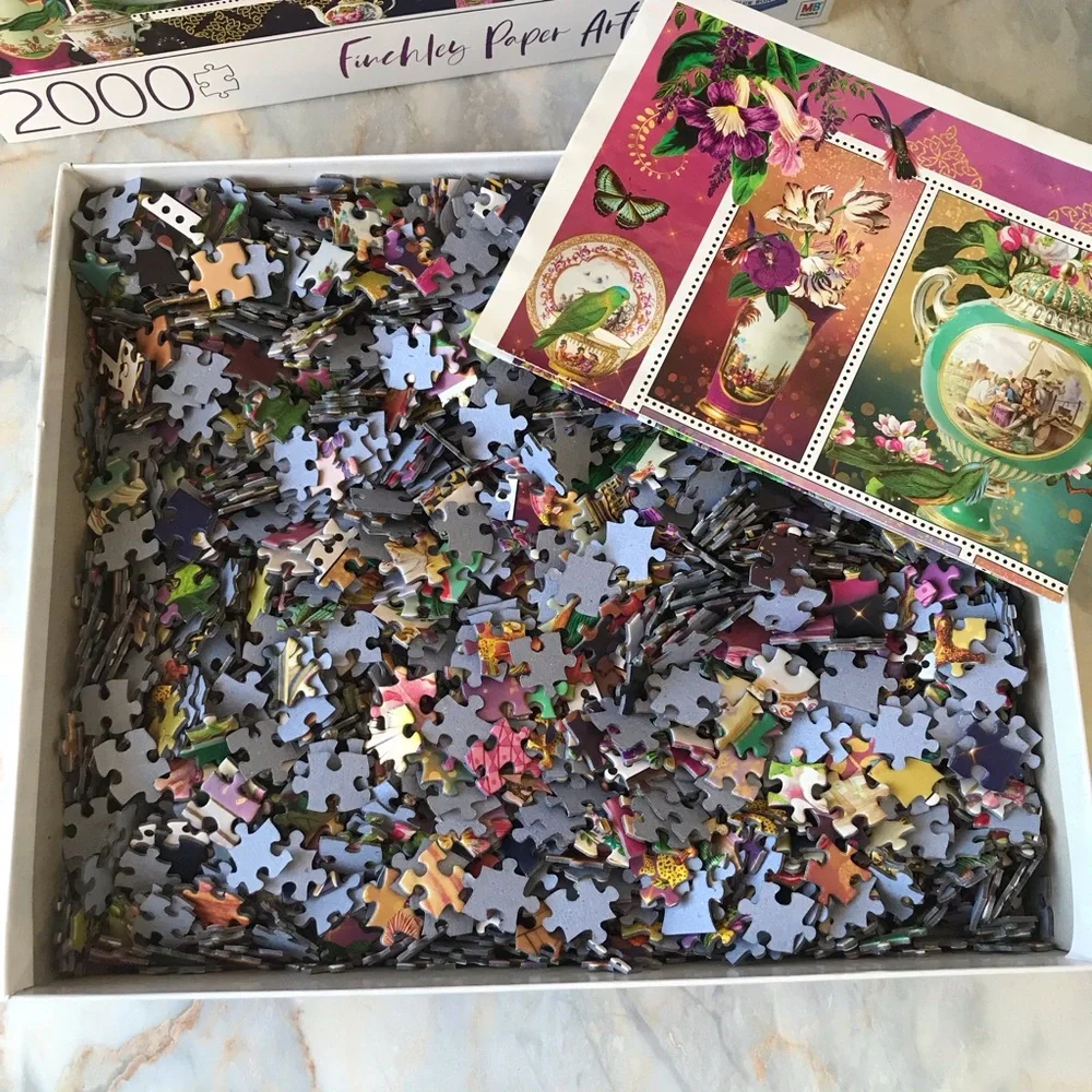 Finchley Paper Arts 2000-Piece Puzzle Pink and Aqua China Teapots Stamps